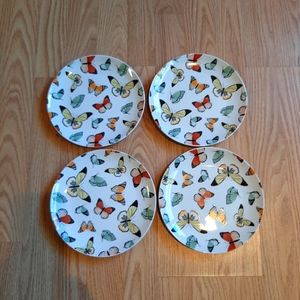 Elum Home Set of 4 Bright Butterfly Pattern Lunch Salad Dessert Plates Dishes
